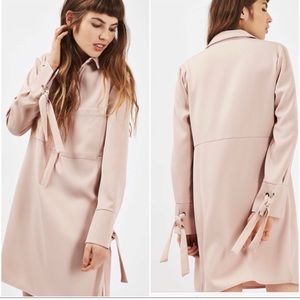 TOPSHOP pink tie cuff shirt dress